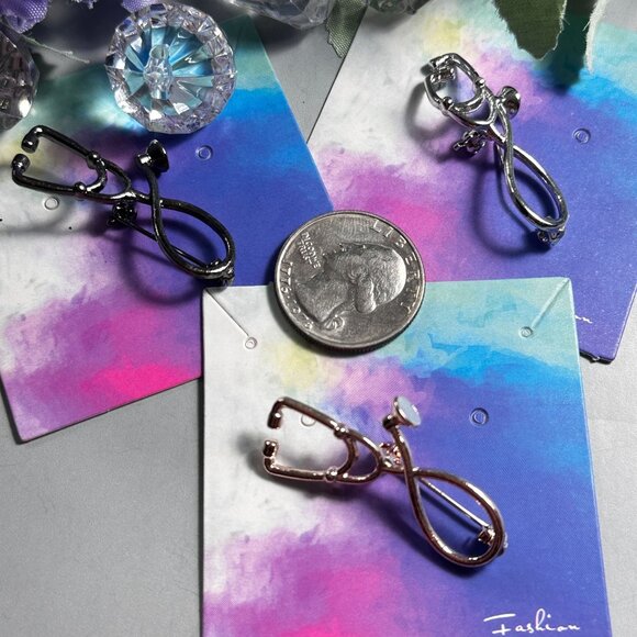 Stethoscope Lapel Pin Smiling Medical Instrument Brooch Badge Enamel Jewelry Pin - Picture 3 of 7